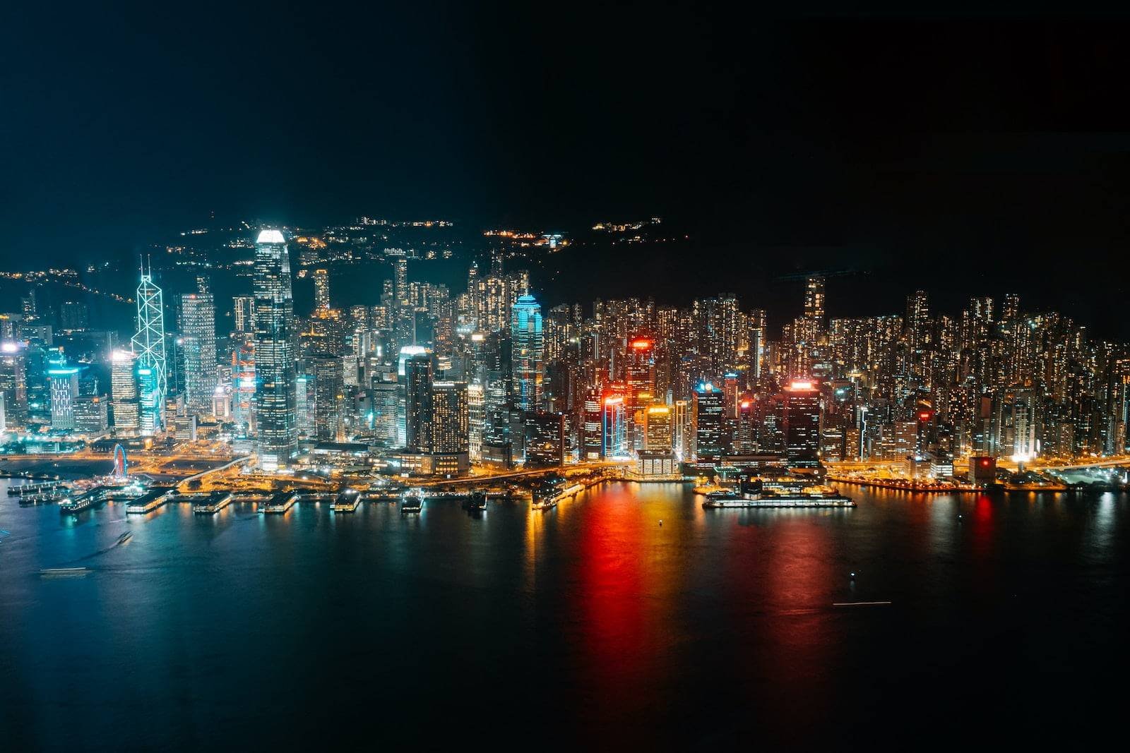 city skyline during night time